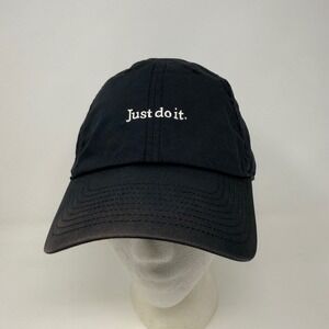Distressed Nike Heritage 86 Just Do It Black Baseball Cap Dad Hat Swoosh Logo